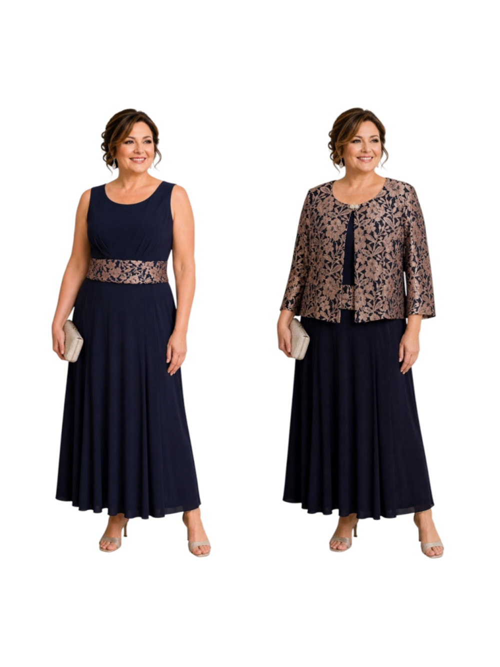 JH Evenings Women’s Size 18 Navy & Rose Gold Glitter Mother of the Bride Dress J